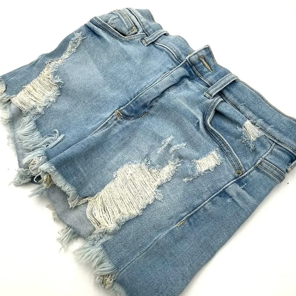 SNEAK PEEK women's distressed high-rise denim shorts size MEDIUM